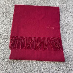 Moschino Burgundy Wool Fringe Scarf